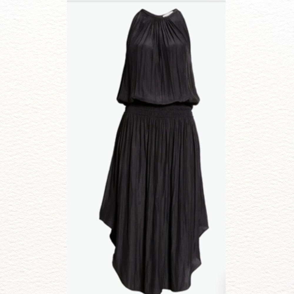 Ramy Brook Audrey Smocked Black Midi Dress - Small